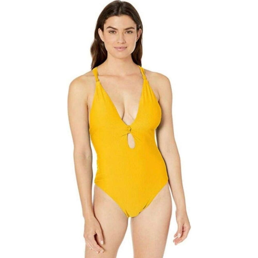 Bar III Brand Plunge One Piece Swimsuit Marigold Size Medium NWOT
